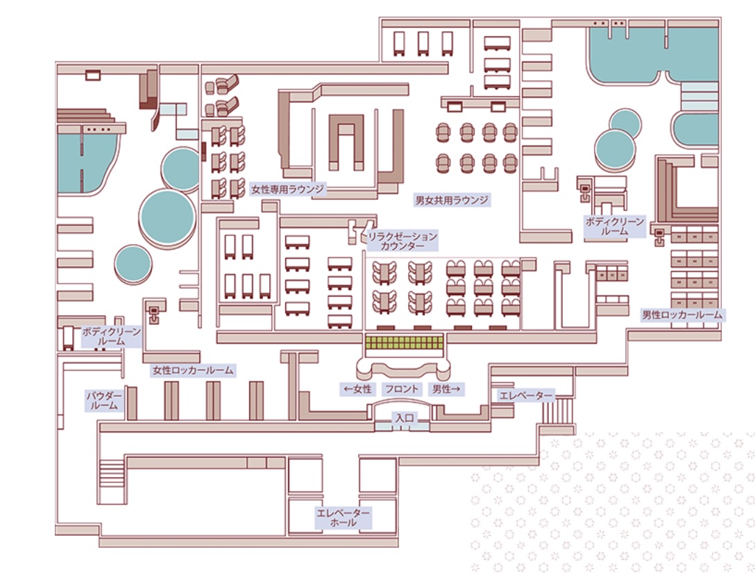 ホテルエミシアの館内のスパ設備の広さがわかるマップイメージ図
