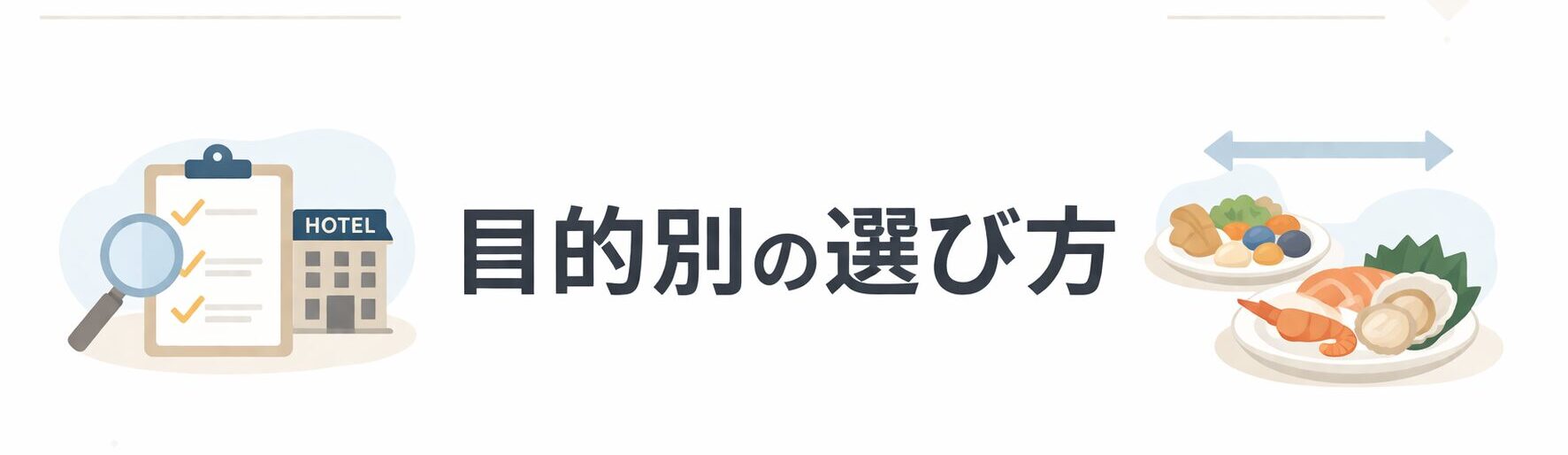 夕食バイキングが美味しい静岡の宿選びでユーザーを迷わせないように「何を重視したいか」目的別でわかりやすくおすすめを紹介するパートがわかる図