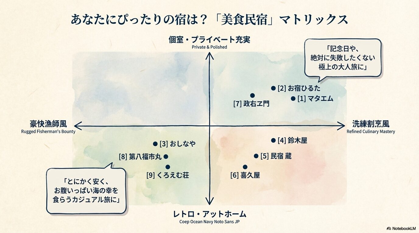千葉の料理が豪華すぎる民宿の簡易マトリックス図