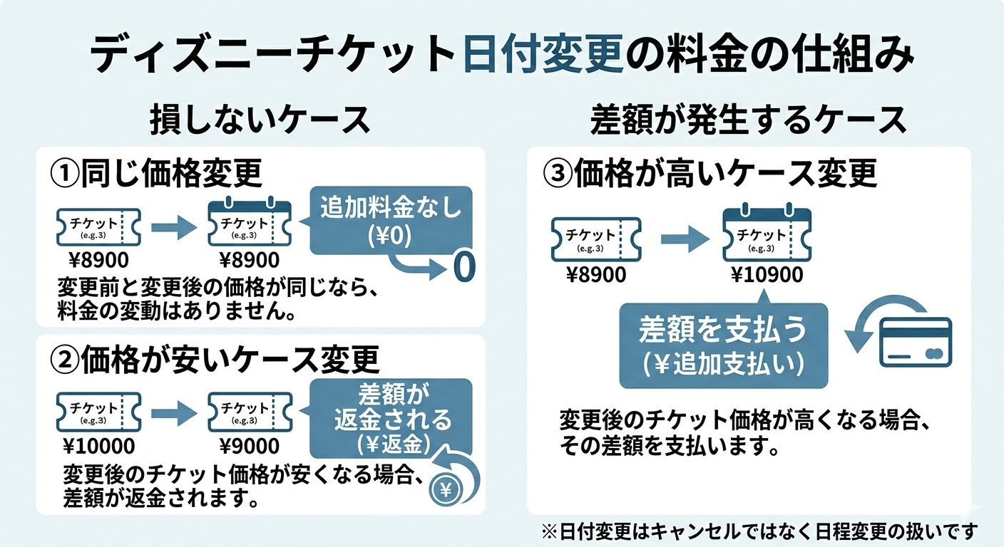 ディズニーチケット日付変更の料金の仕組み