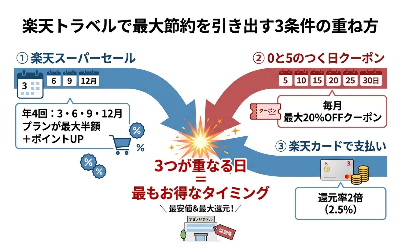 楽天トラベルで杉乃井ホテルを最安値で予約する3条件の重ね方