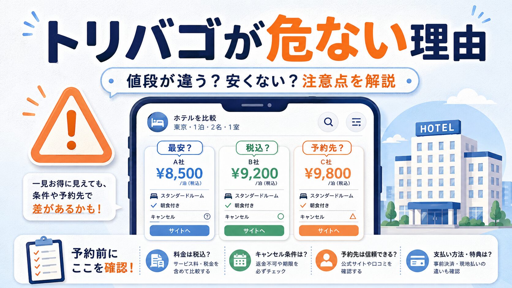 トリバゴが危ない理由と値段が違う原因を解説するホテル料金比較のアイキャッチ画像
