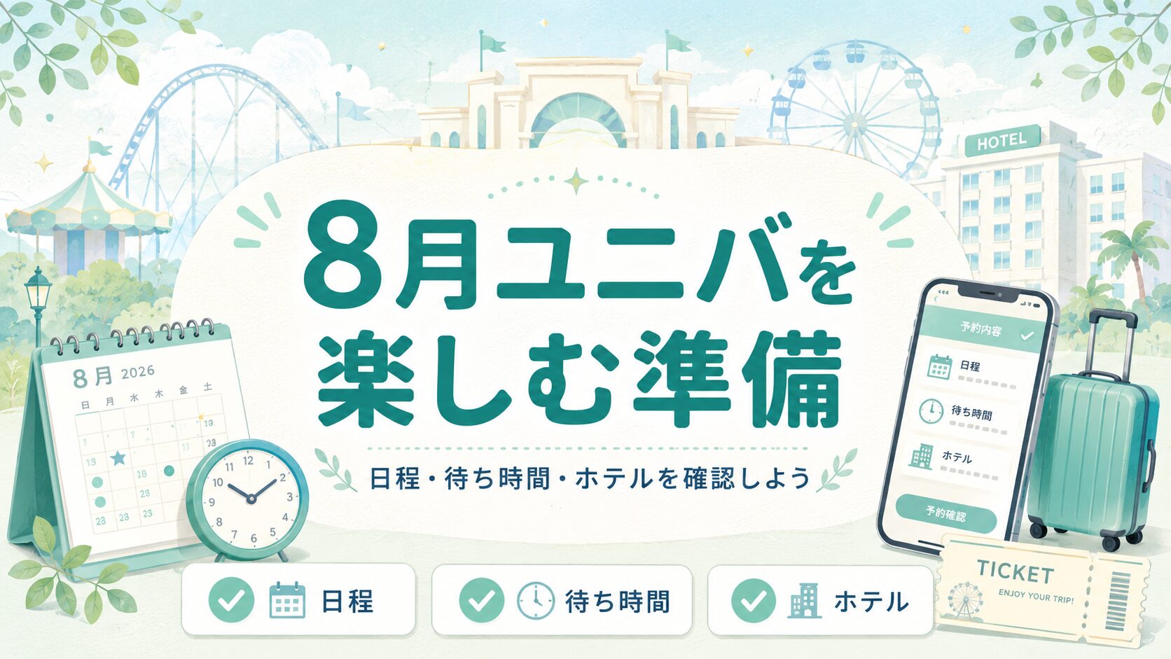 ユニバ混雑予想2026年8月のまとめ｜日程・待ち時間・ホテルを確認して準備するアイキャッチ
