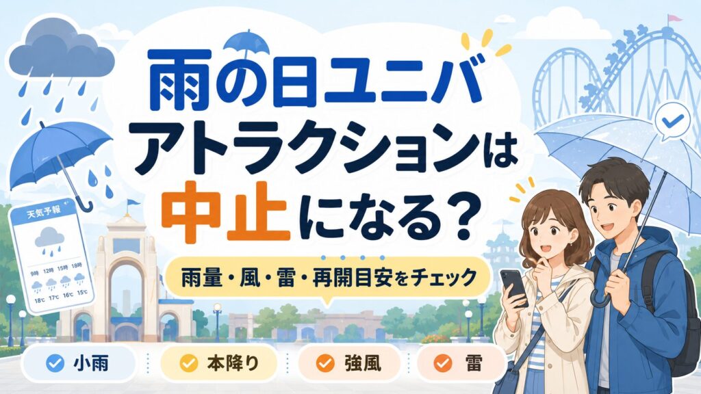 ユニバどれくらいの雨でアトラクション中止？止んだら再開する？