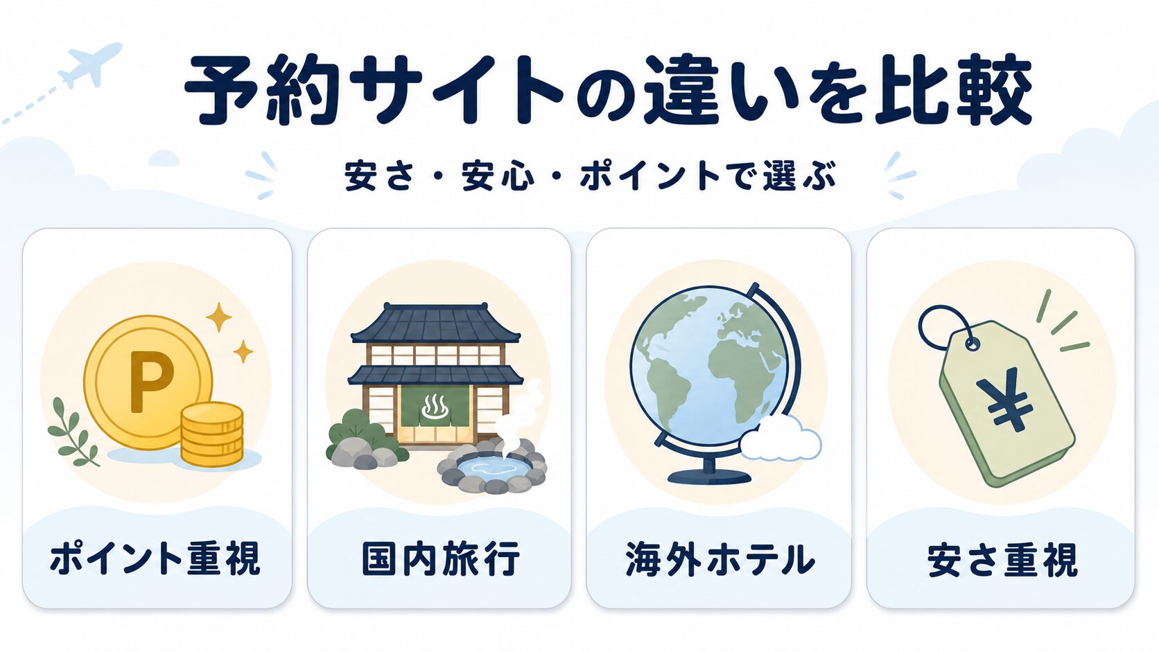 トリバゴと楽天トラベルやじゃらんなど予約サイトの違いを比較する図解