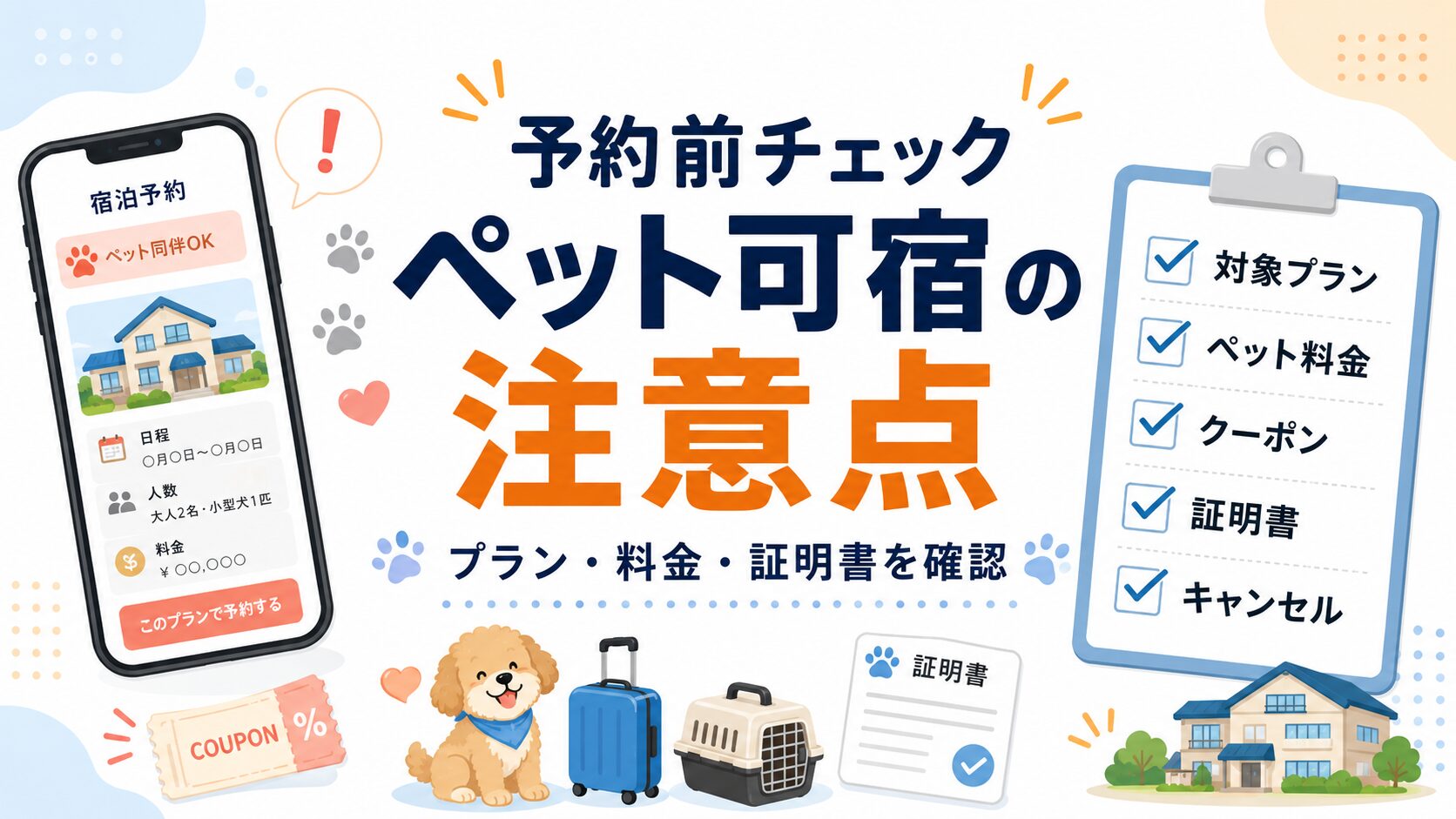 楽天トラベルスーパーセールでペット可宿を予約する前の注意点を示すアイキャッチ画像