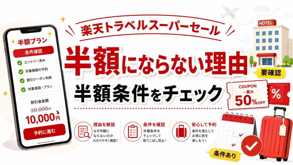 楽天トラベルスーパーセールで半額にならない理由は？実態と半額条件を解説