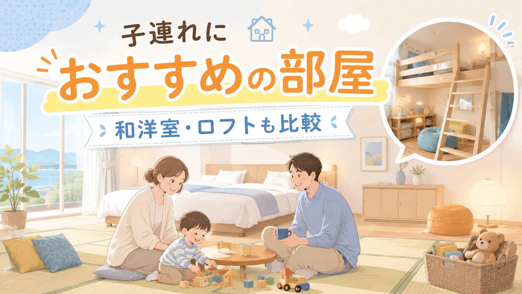 杉乃井ホテルで子連れにおすすめの和洋室やロフトルームを紹介する画像