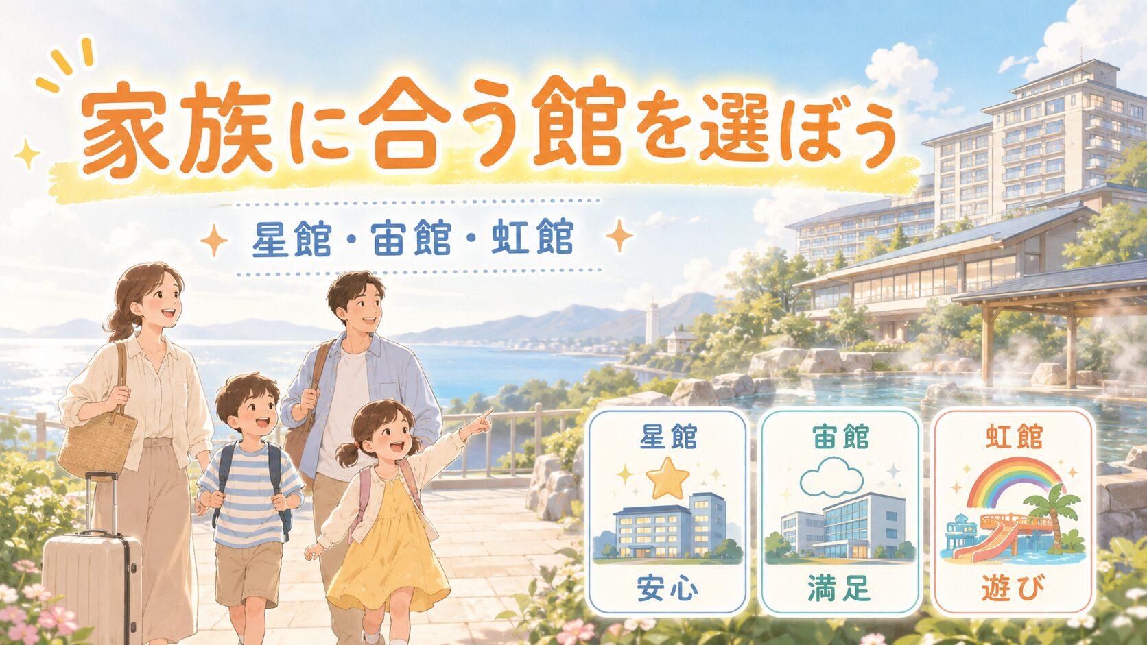 杉乃井ホテルで家族に合う星館・宙館・虹館を選ぶまとめ画像