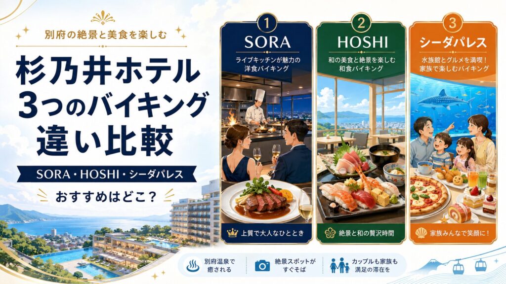 杉乃井ホテル3つのバイキング違い比較！おすすめはどこ？