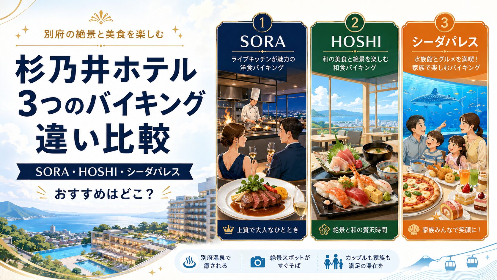 杉乃井ホテル3つのバイキング違い比較！おすすめはどこ？