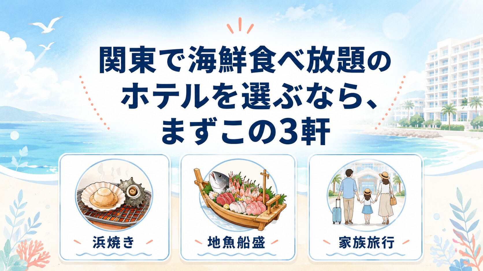 関東で海鮮食べ放題のホテルを目的別に選ぶイメージ