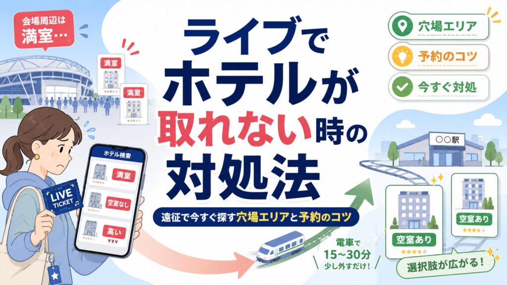 ライブでホテルが取れない時の対処法｜遠征で今すぐ探す穴場エリアと予約のコツ