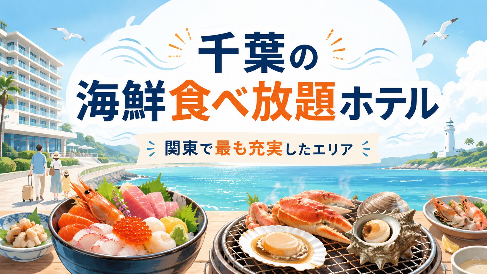 千葉の海沿いで海鮮食べ放題ホテルを楽しむイメージ