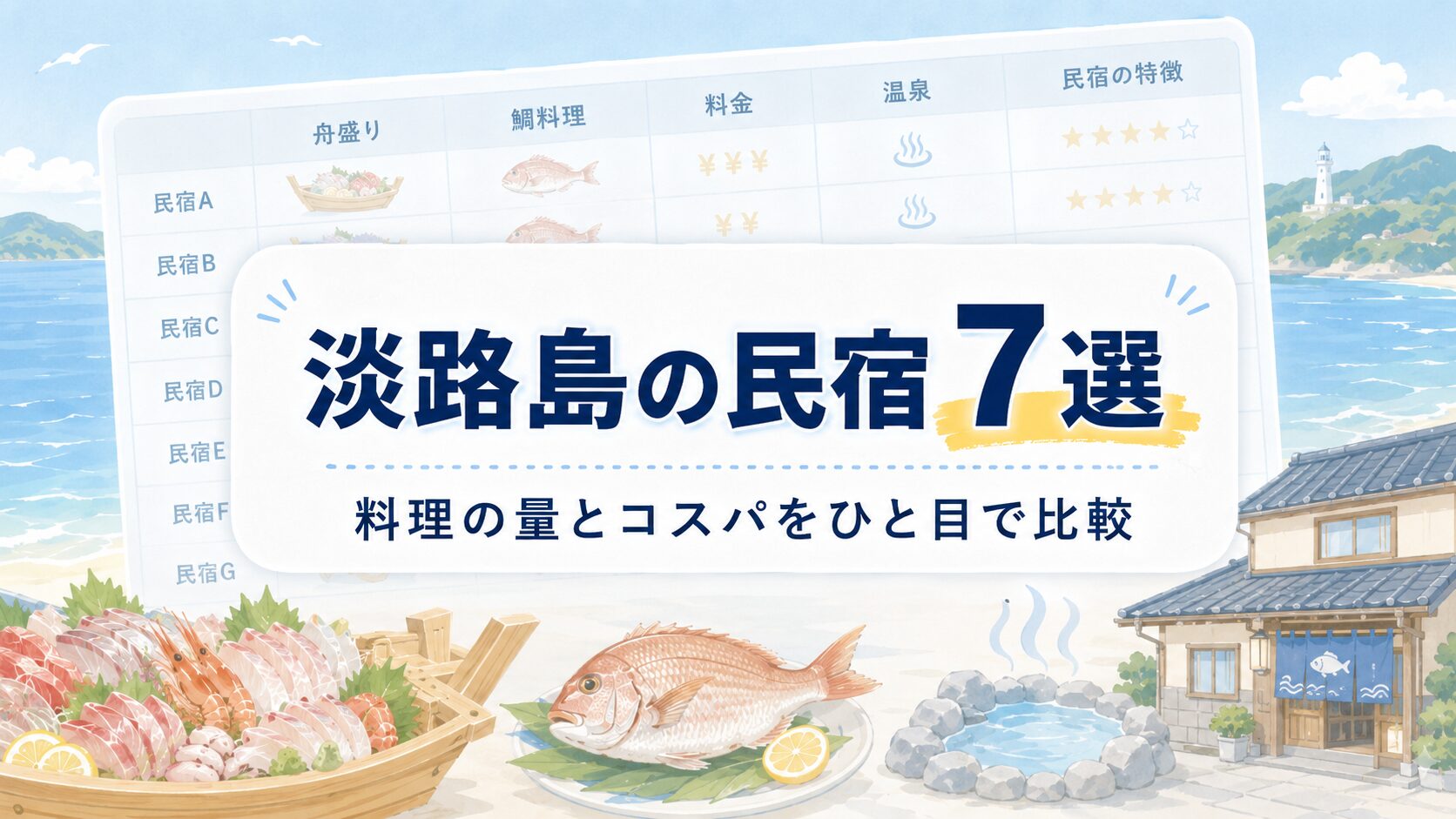 【比較表】淡路島で食べきれない料理がすごい民宿7選
