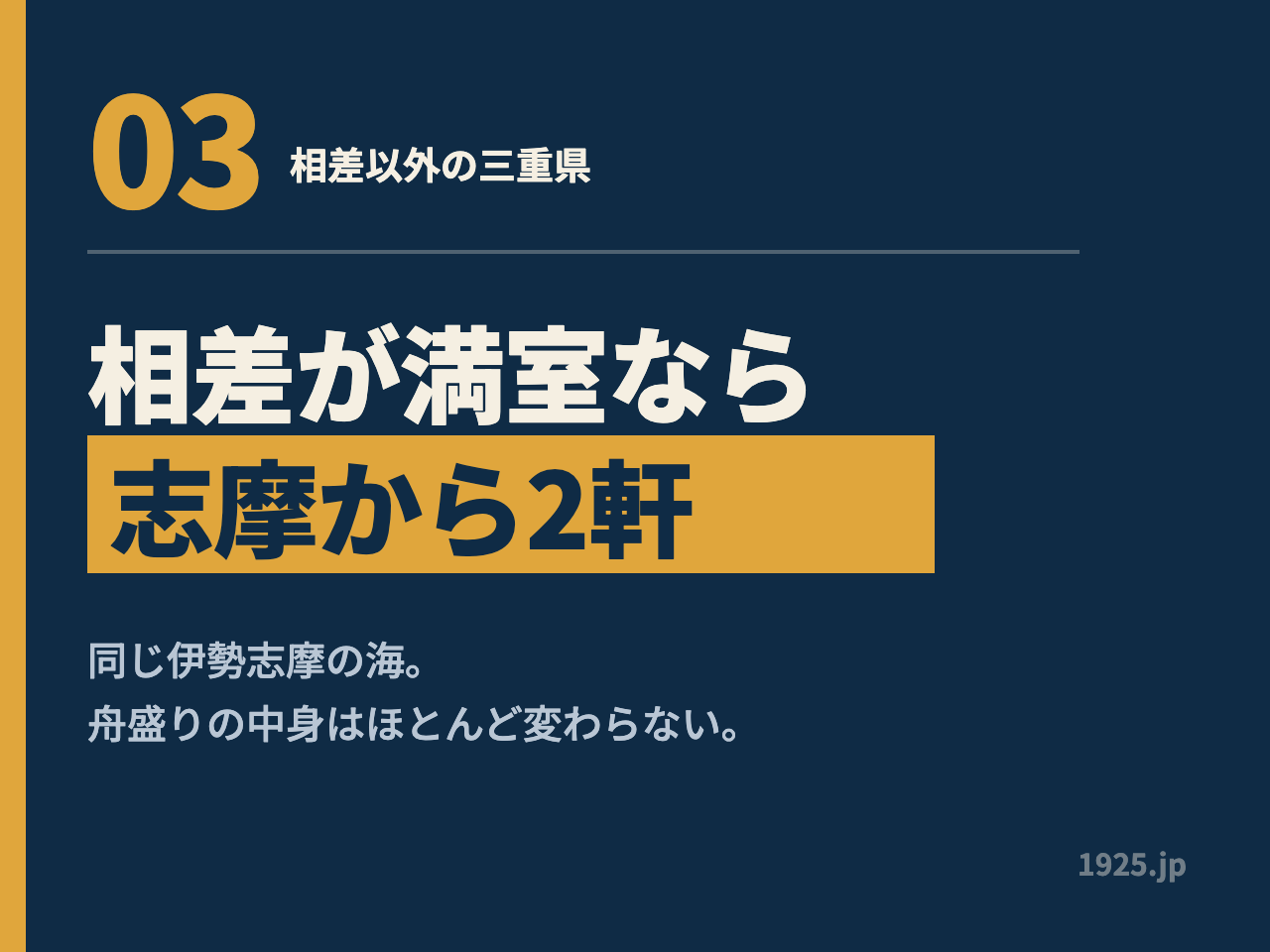 03 相差以外の三重県 相差が満室なら志摩から2軒 同じ伊勢志摩の海。舟盛りの中身はほとんど変わらない
