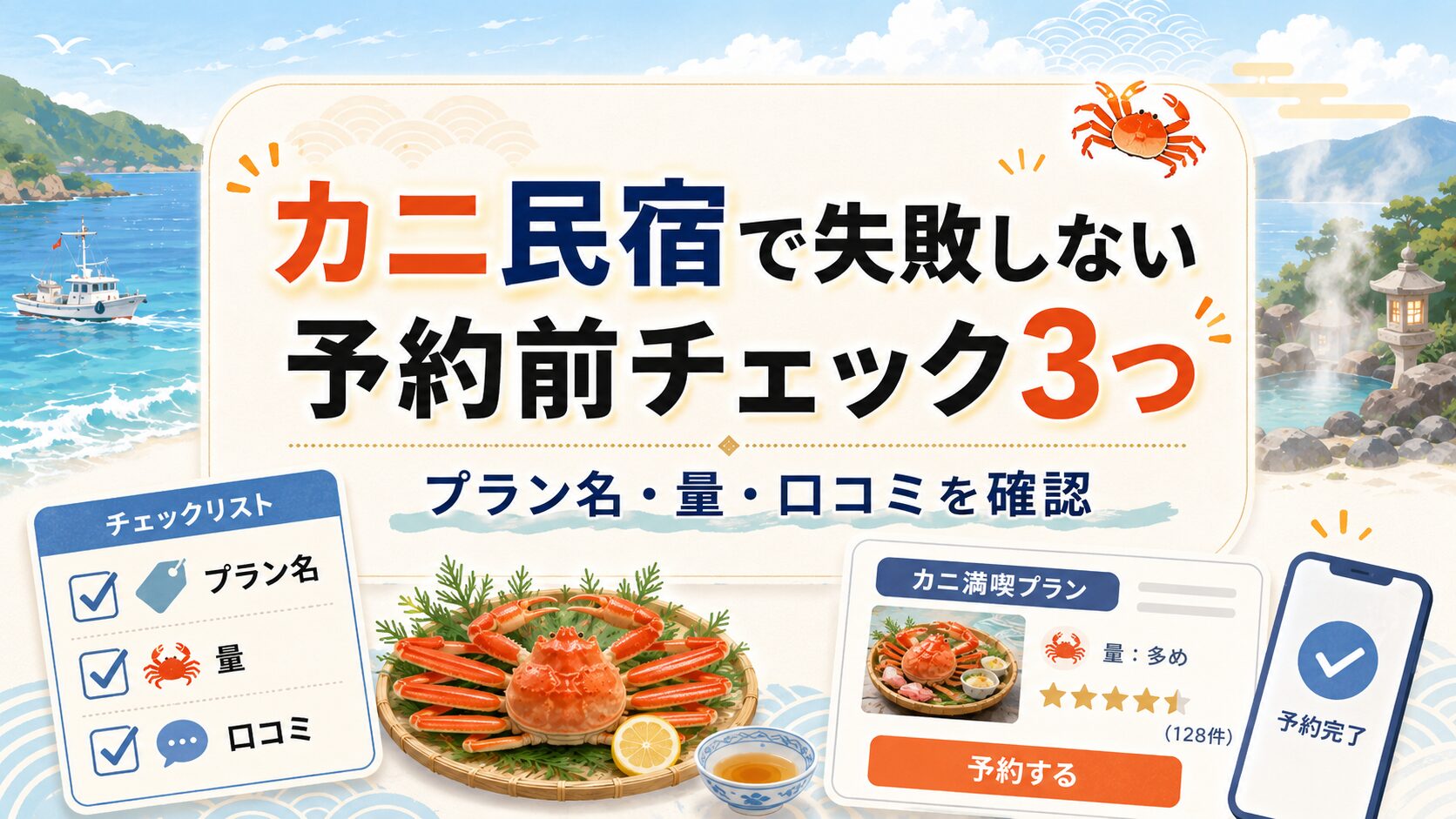新潟の安いカニ民宿で失敗しないために予約前のプラン名や量や口コミを確認する画像