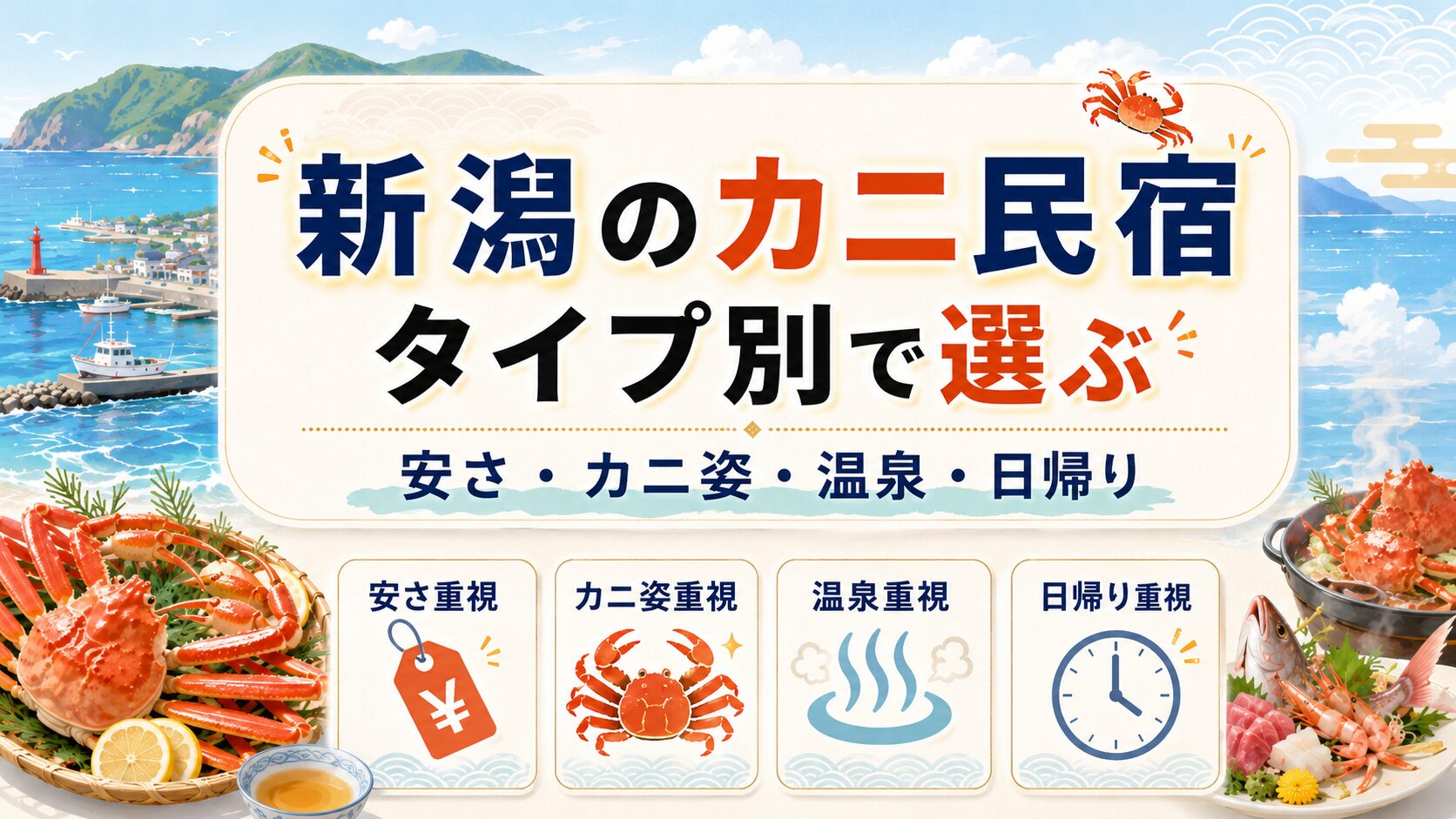 新潟のカニ民宿を安さやカニ姿や温泉や日帰りなどタイプ別に選ぶガイド画像