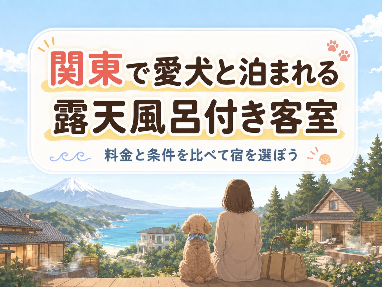 関東でペットと泊まれる露天風呂付き客室の安い宿をまとめたアイキャッチ画像
