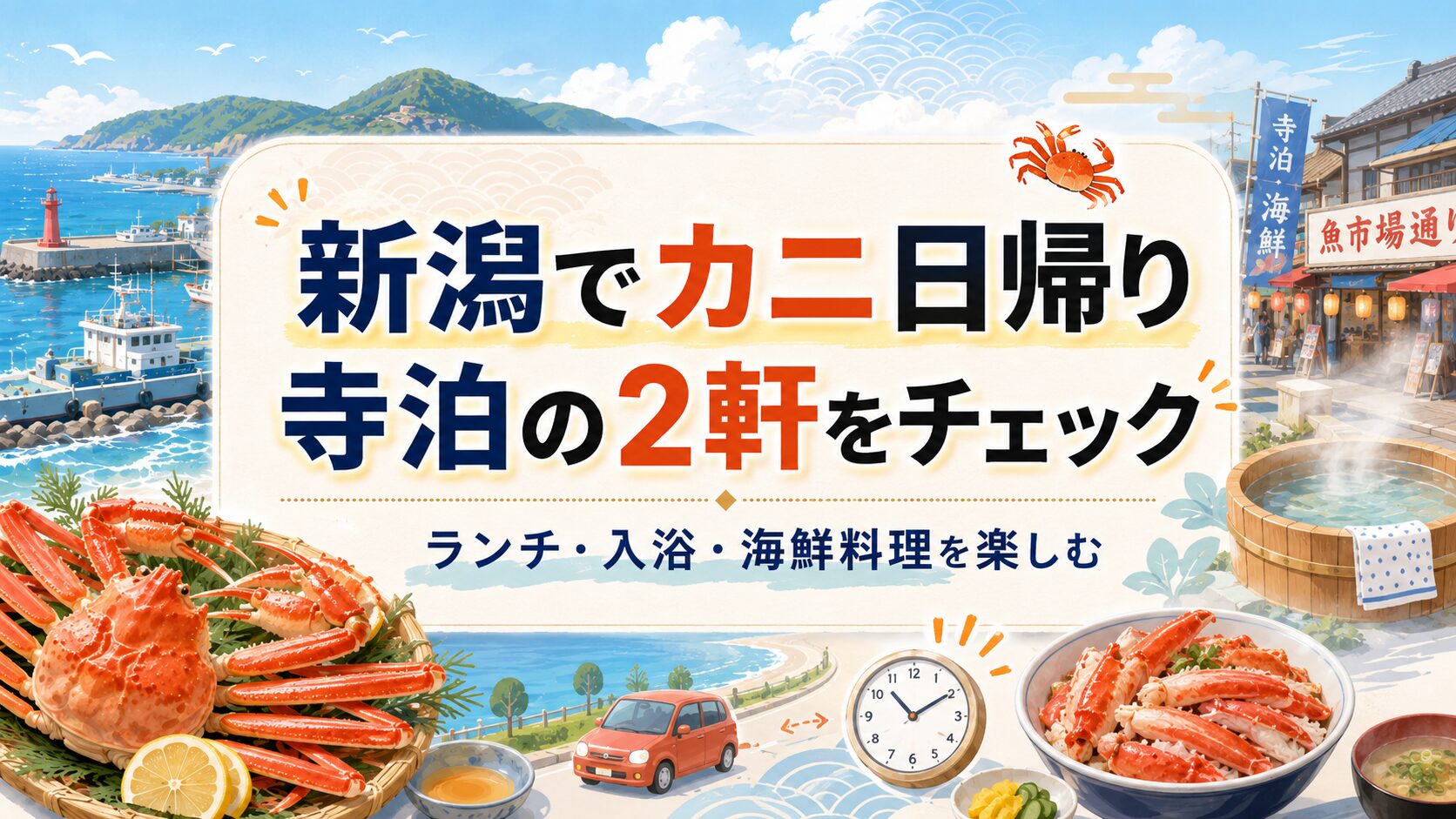 新潟でカニを日帰りで食べるなら寺泊のきんぱちの湯と海風亭を確認する画像