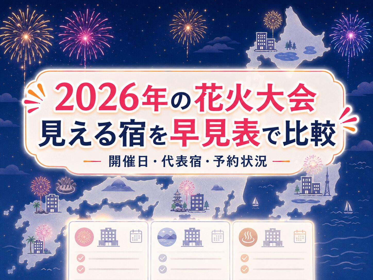 2026年の花火大会と部屋から見える宿を開催日や予約状況で比較する早見表