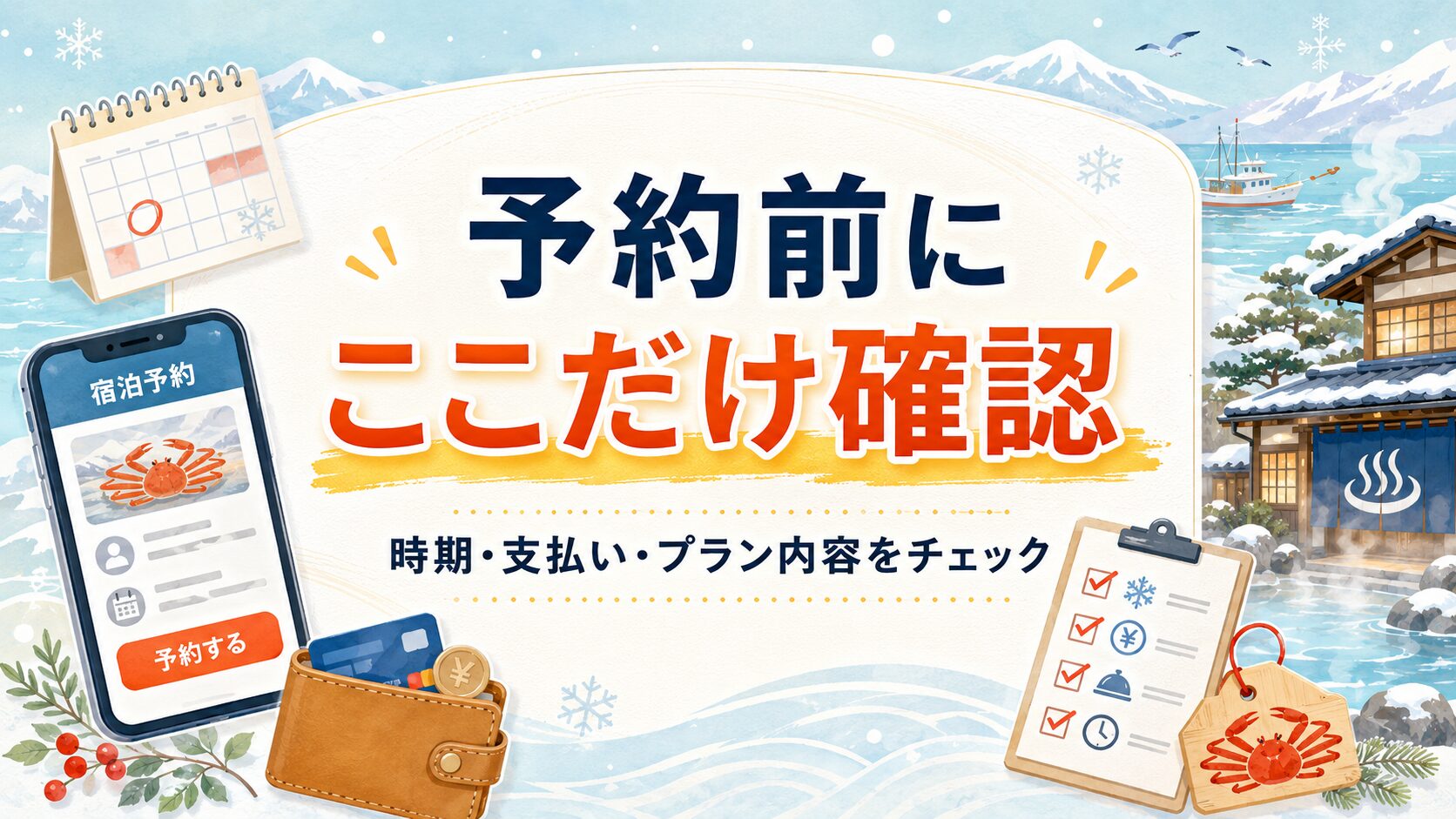 福井のカニ民宿を予約する前に時期や支払い方法やプラン内容を確認する画像
