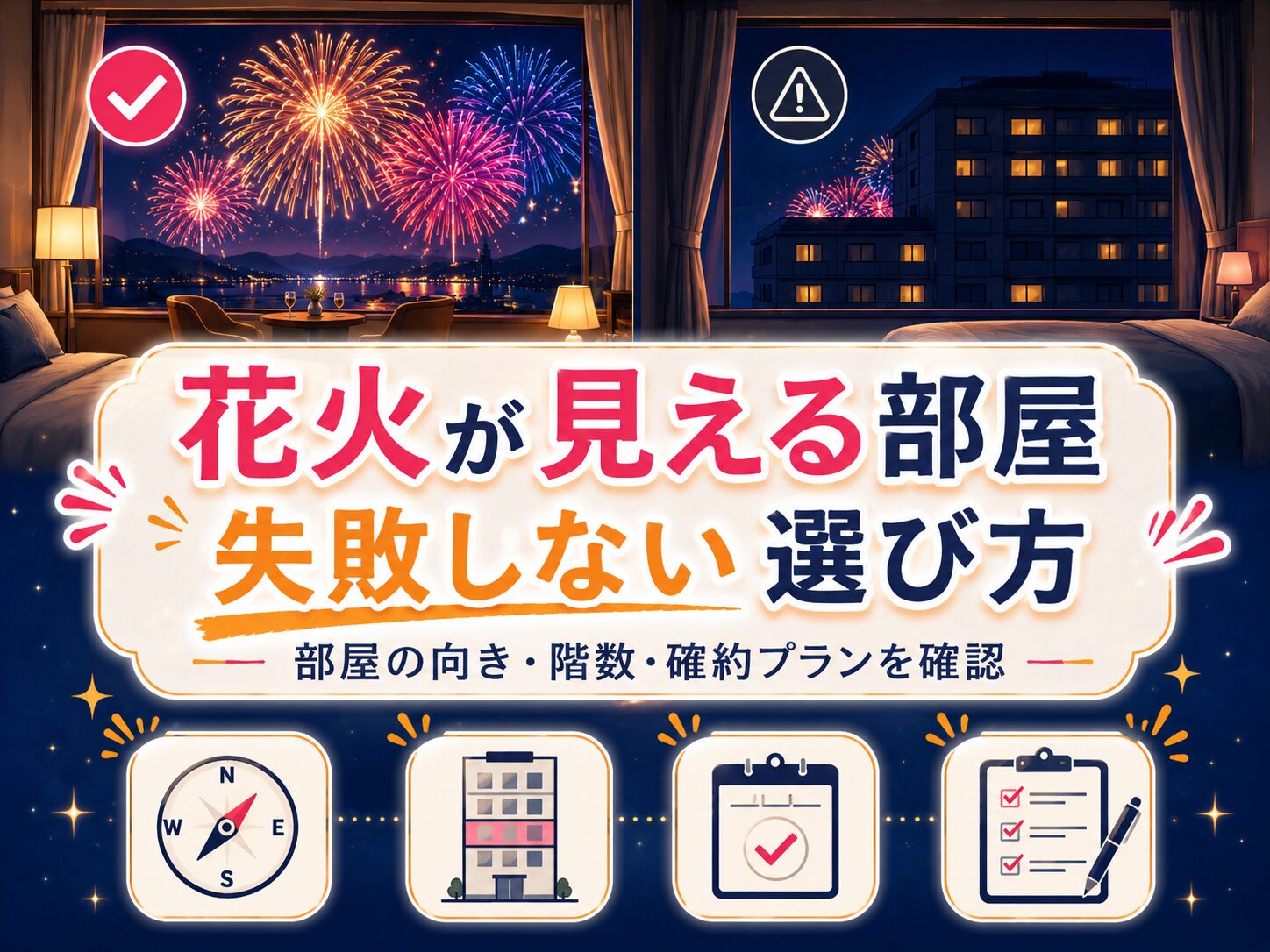 花火が見える部屋の向きや階数と花火鑑賞確約プランの選び方