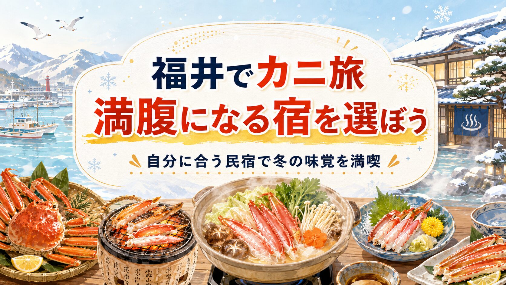 福井でカニが食べきれない安い民宿を選んで冬のカニ旅を楽しむまとめ画像