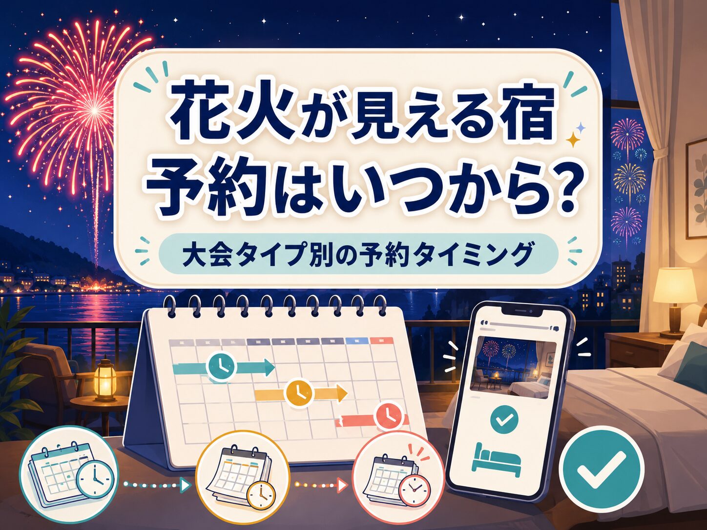 花火が見える宿を予約する時期と大会タイプ別の予約タイミング
