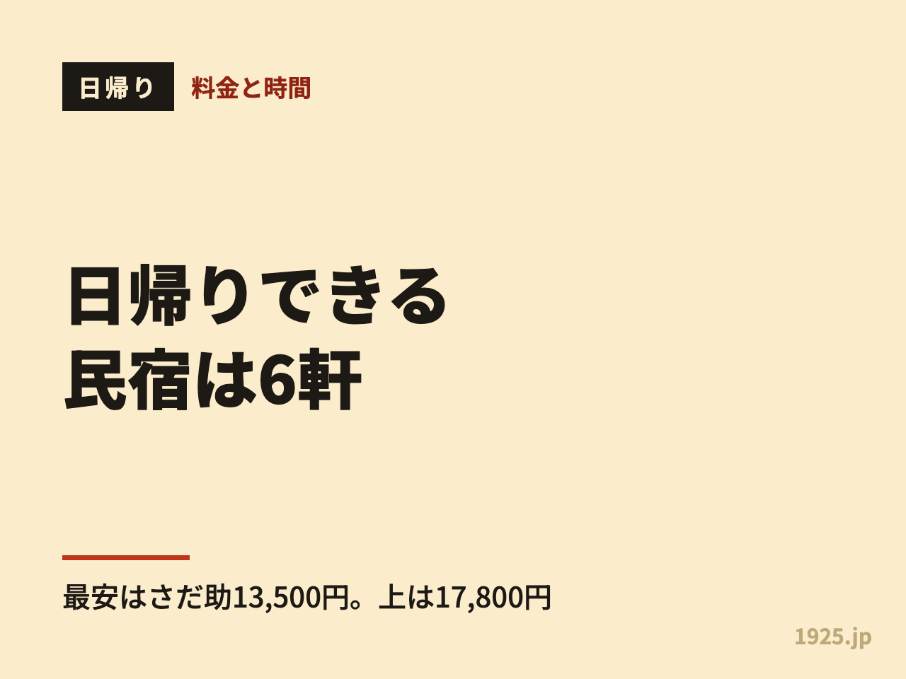 日帰りできる民宿は6軒。最安はさだ助13,500円、上は17,800円