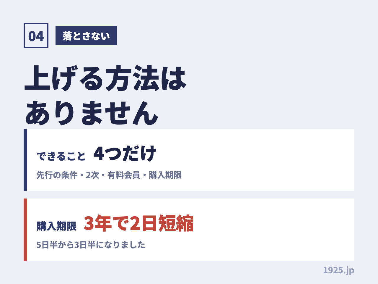倍率を上げる方法はない。できるのは先行の条件・2次・有料会員・購入期限の4つを落とさないことだけ。購入期限は3年で5日半から3日半に短縮
