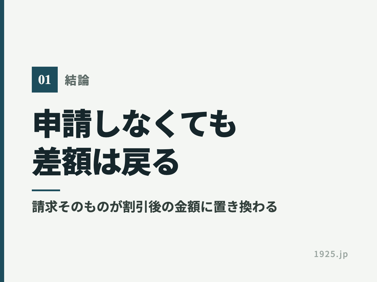 申請しなくても差額は戻る。請求そのものが割引後の金額に置き換わる